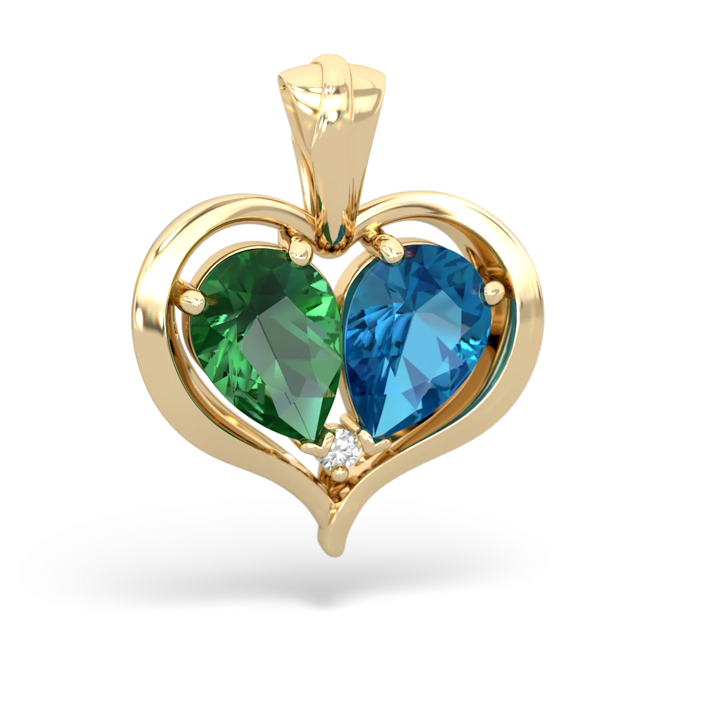 Lab Emerald Two Become One 14K Yellow Gold pendant P5330