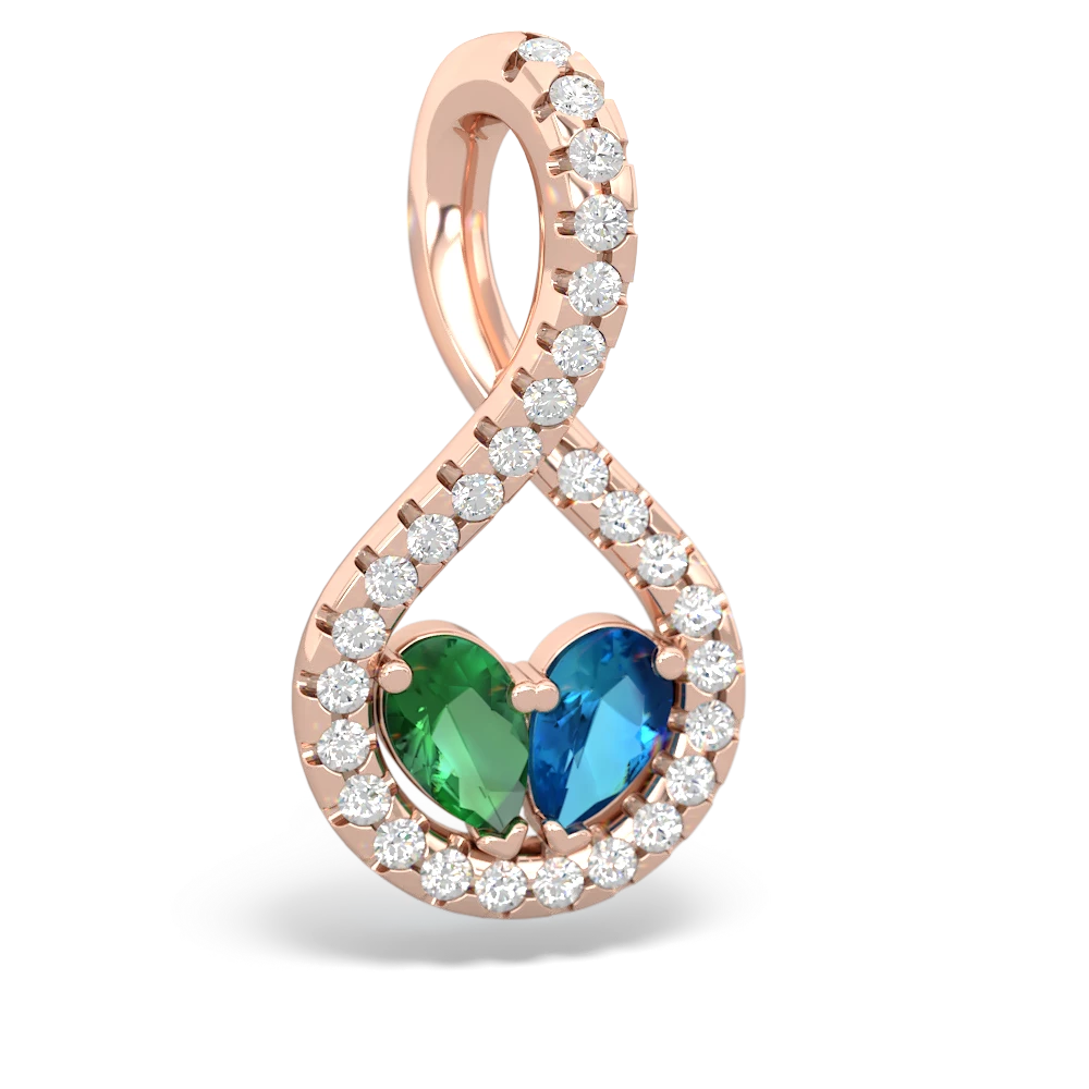 Lab Emerald Pave Twist 'One Heart' 14K Rose Gold pendant P5360