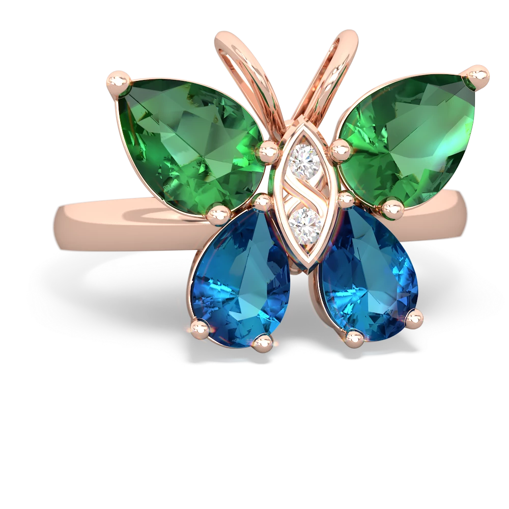 Lab Emerald Butterfly 14K Rose Gold ring R2215