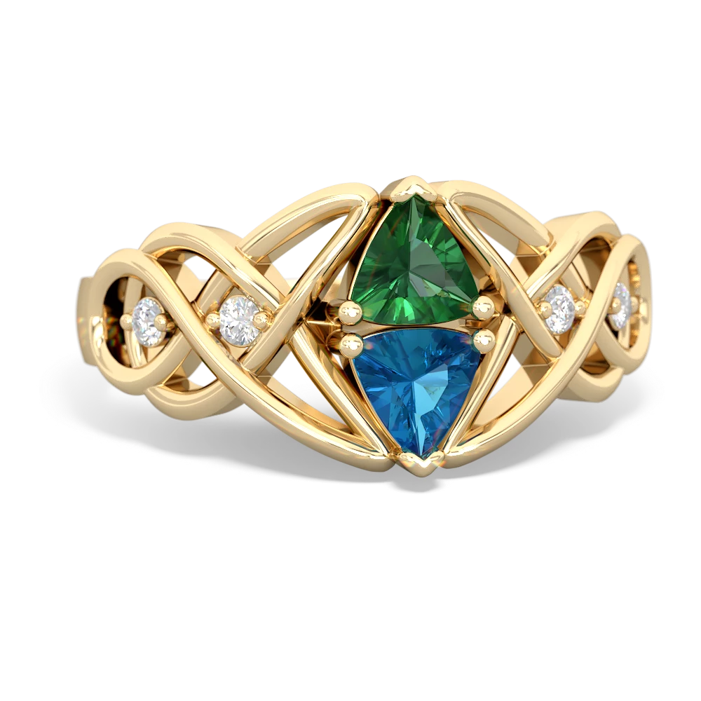 Lab Emerald Keepsake Celtic Knot 14K Yellow Gold ring R5300