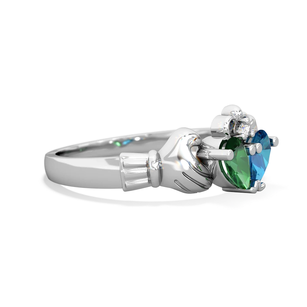 Lab Emerald 'Our Heart' Claddagh 14K White Gold ring R2388