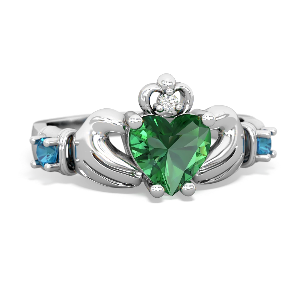 Lab Emerald Claddagh Keepsake 14K White Gold ring R5245