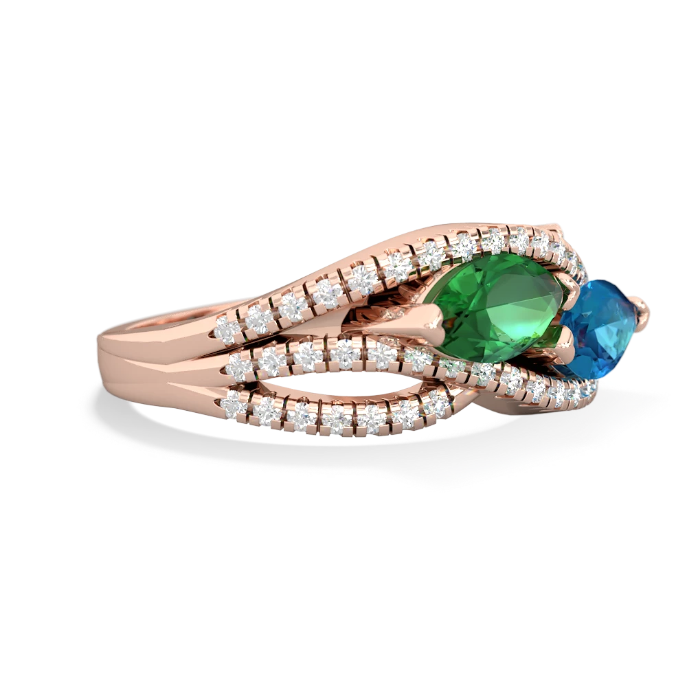 Lab Emerald Diamond Rivers 14K Rose Gold ring R3070