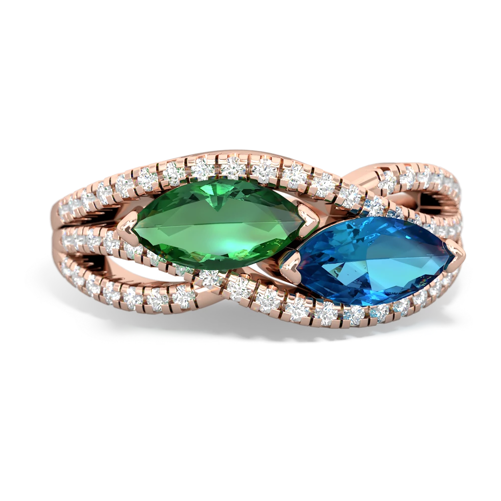 Lab Emerald Diamond Rivers 14K Rose Gold ring R3070