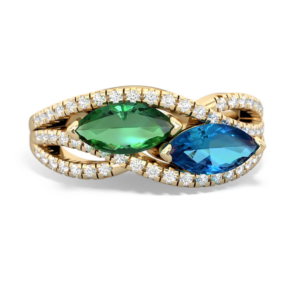 Lab Emerald Diamond Rivers 14K Yellow Gold ring R3070