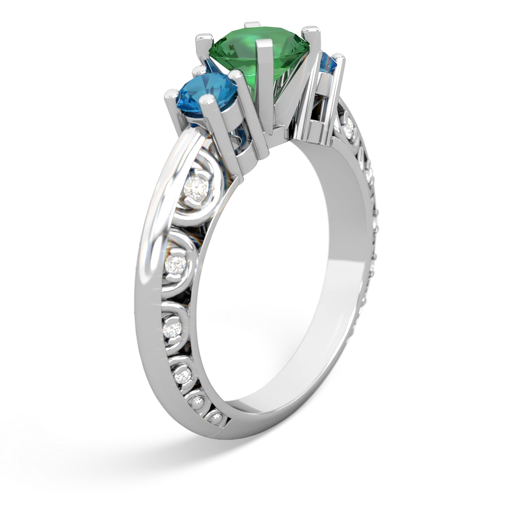 Lab Emerald Art Deco Eternal Embrace Engagement 14K White Gold ring C2003