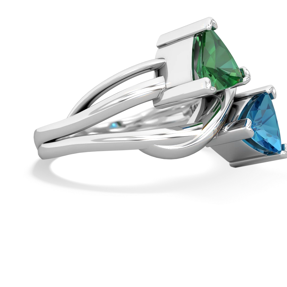 Lab Emerald Split Band Swirl 14K White Gold ring R2341