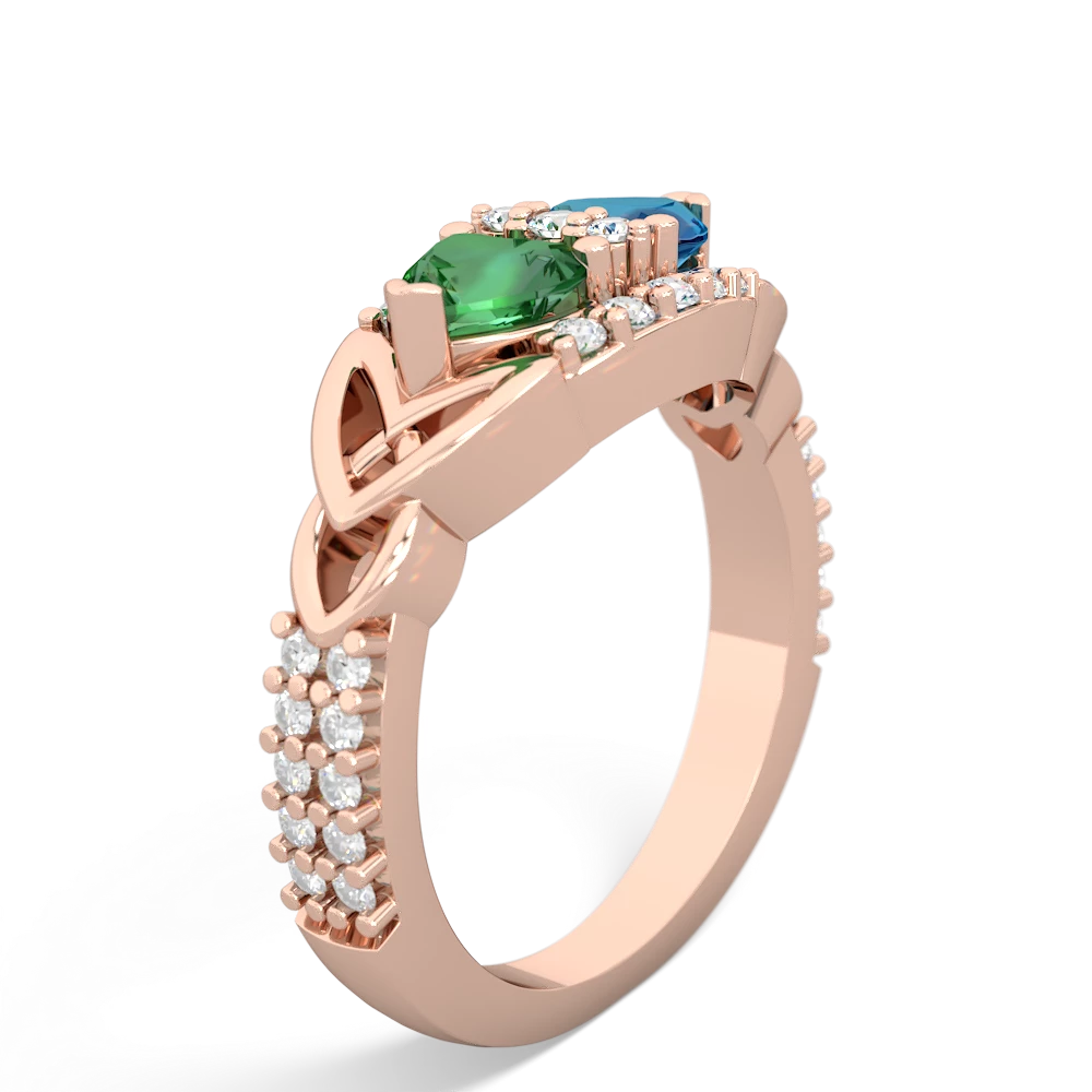 Lab Emerald Sparkling Celtic Knot 14K Rose Gold ring R2645