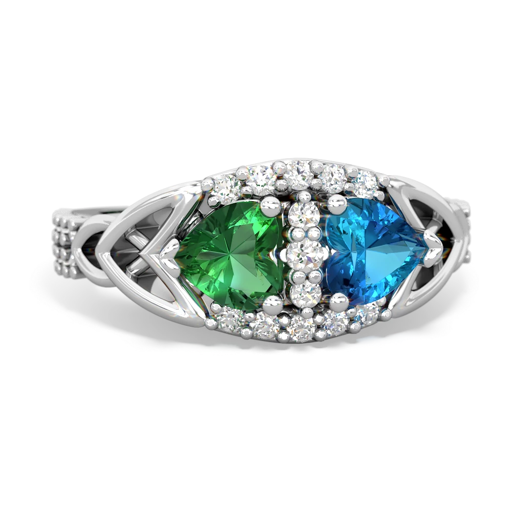 Lab Emerald Sparkling Celtic Knot 14K White Gold ring R2645