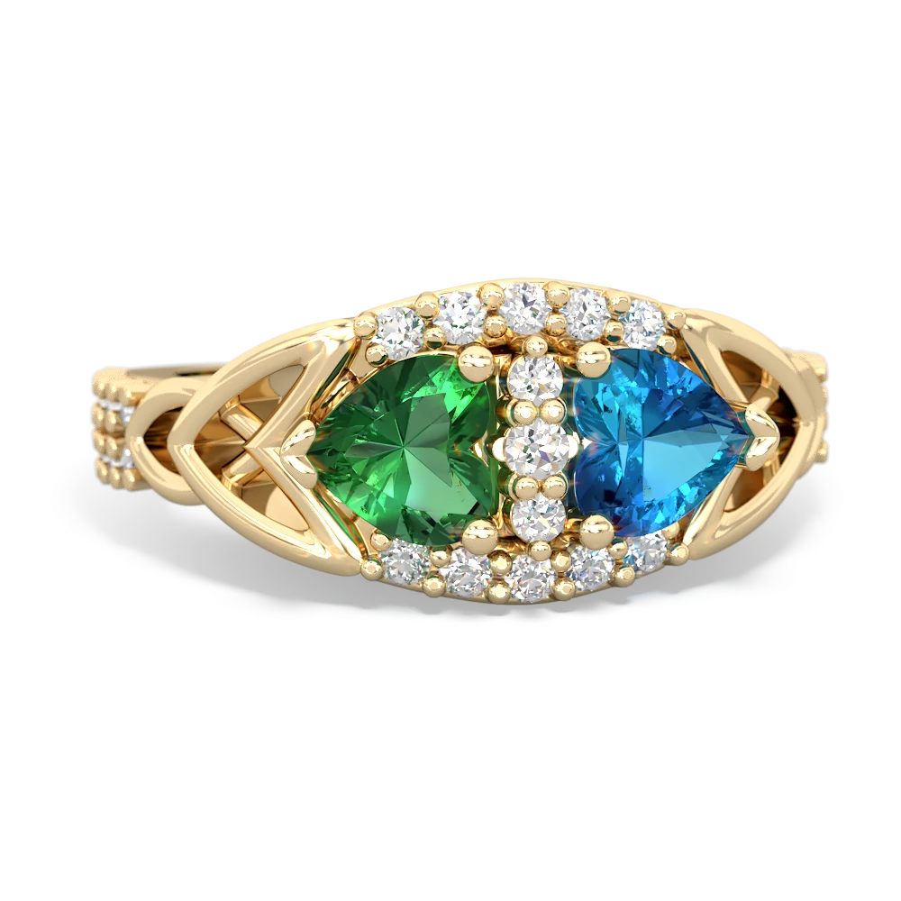 Lab Emerald Sparkling Celtic Knot 14K Yellow Gold ring R2645