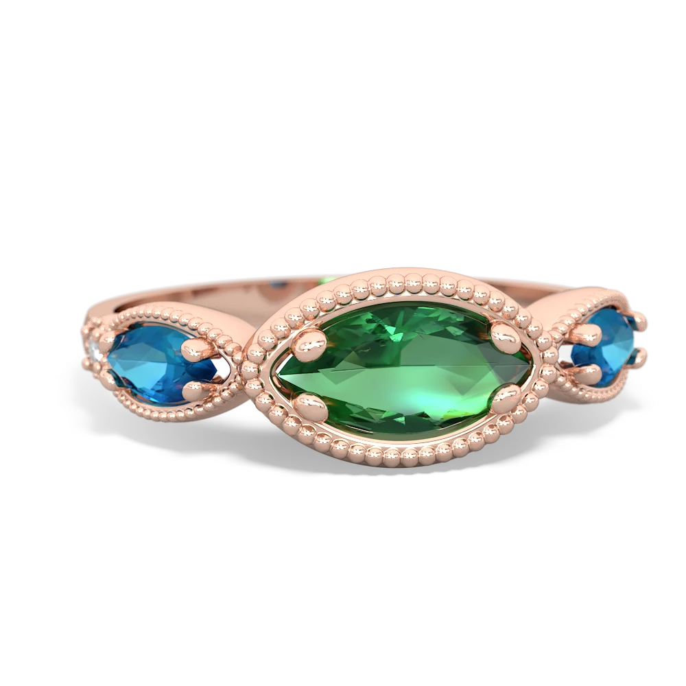 Lab Emerald Milgrain Marquise 14K Rose Gold ring R5700