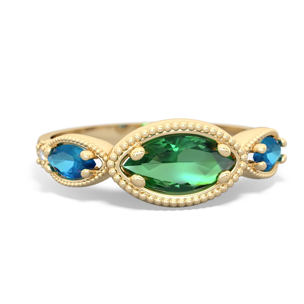 Lab Emerald Milgrain Marquise 14K Yellow Gold ring R5700