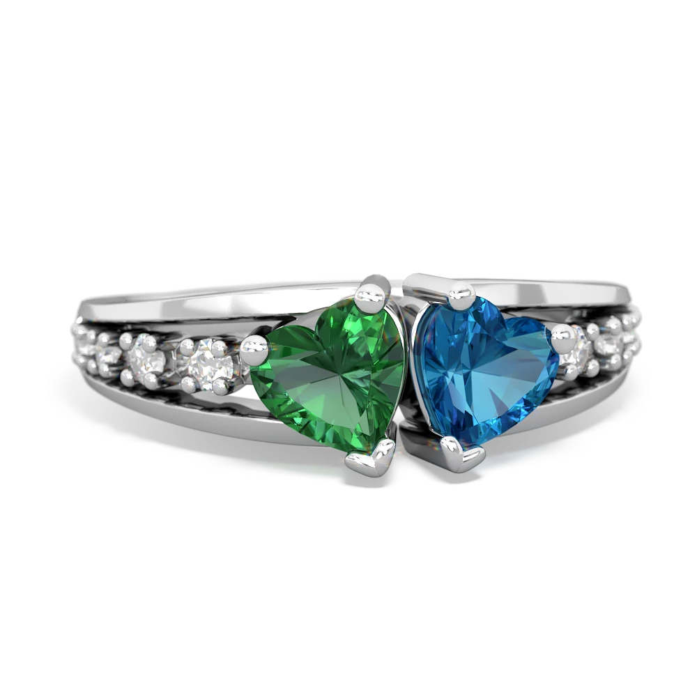 Lab Emerald Heart To Heart 14K White Gold ring R3342