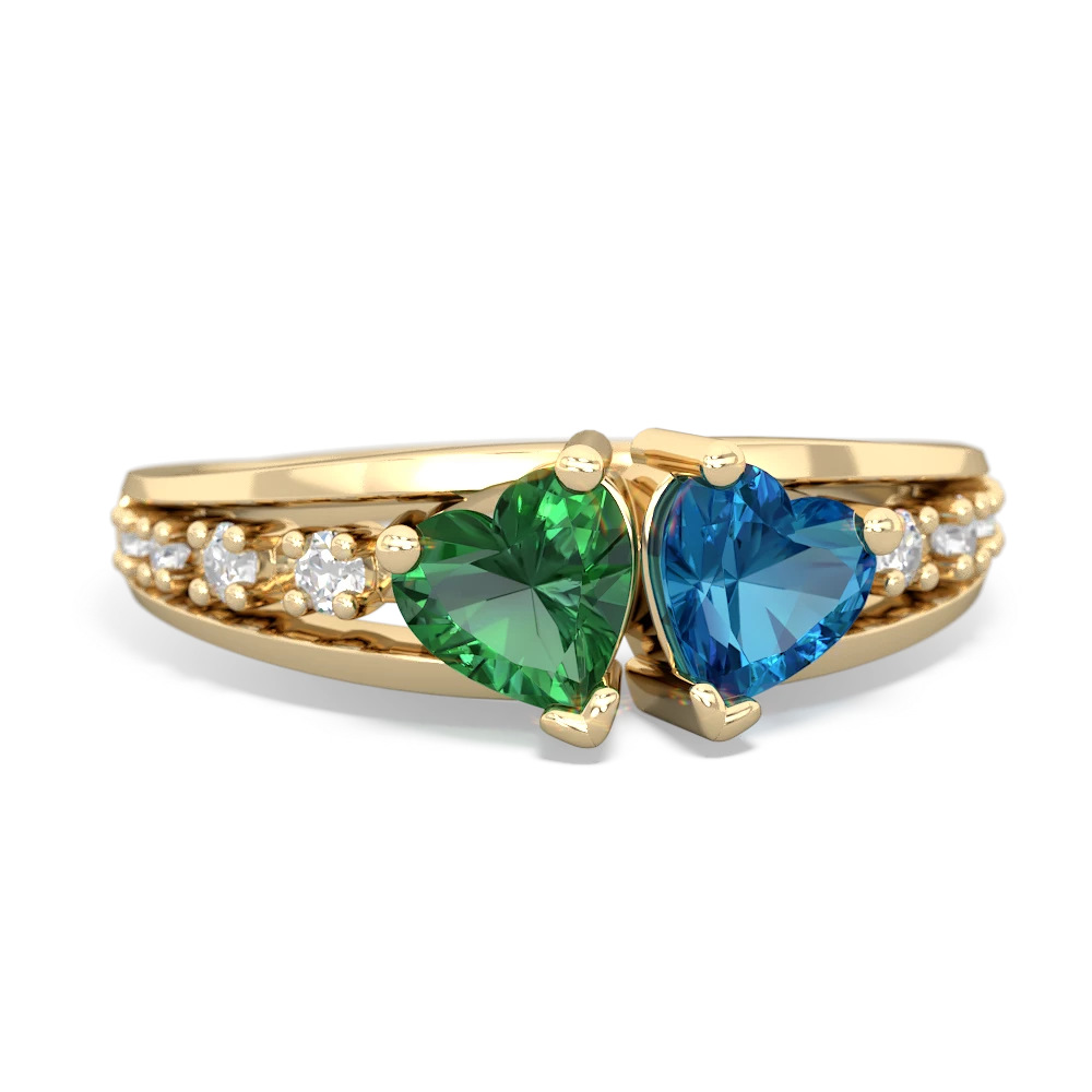 Lab Emerald Heart To Heart 14K Yellow Gold ring R3342