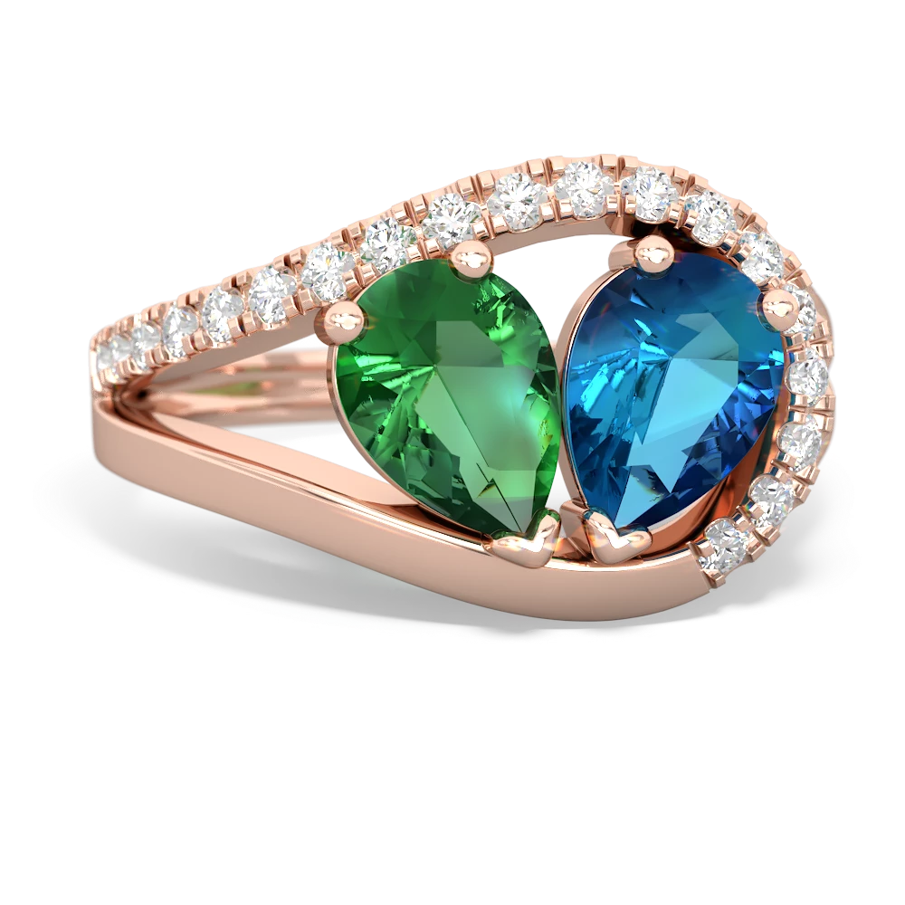 Lab Emerald Nestled Heart Keepsake 14K Rose Gold ring R5650