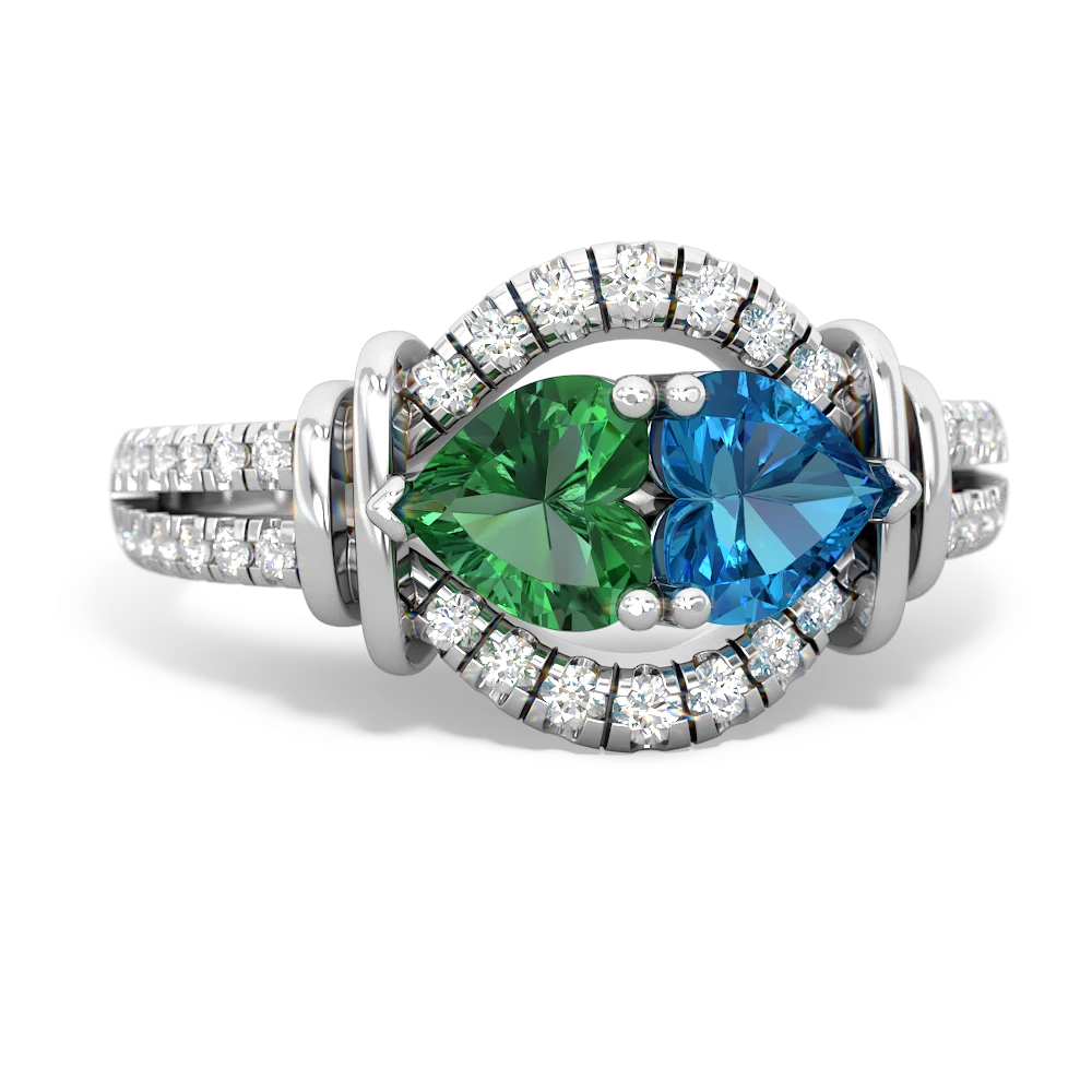 Lab Emerald Art-Deco Keepsake 14K White Gold ring R5630