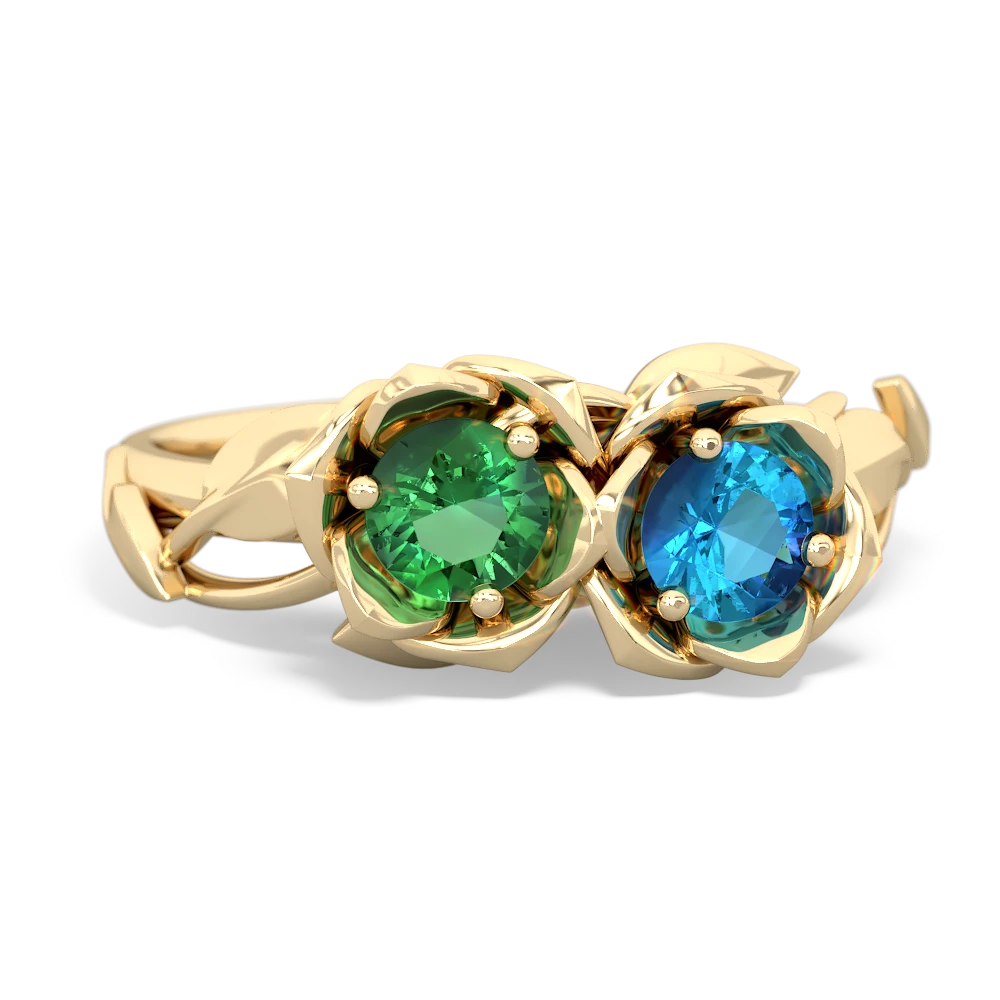 Lab Emerald Rose Garden 14K Yellow Gold ring R5510