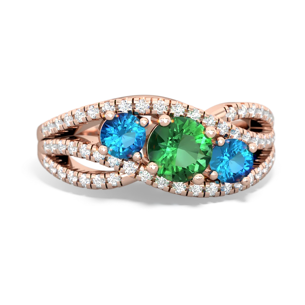 Lab Emerald Three Stone Aurora 14K Rose Gold ring R3080