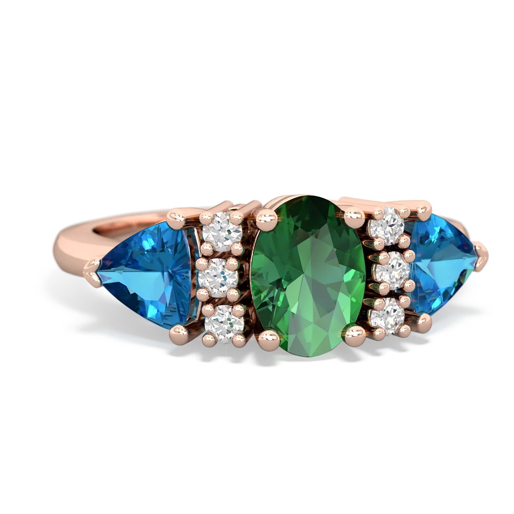 Lab Emerald Antique Style Three Stone 14K Rose Gold ring R2186