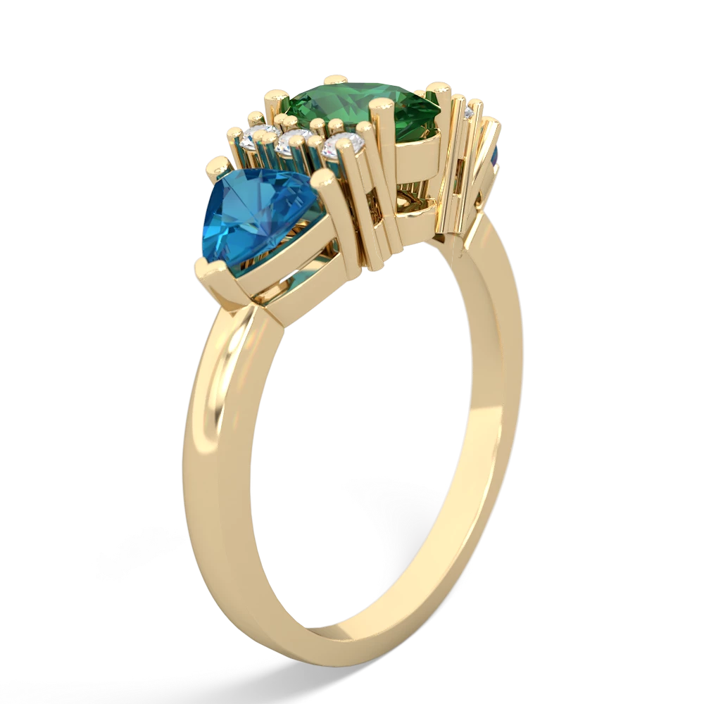 Lab Emerald Antique Style Three Stone 14K Yellow Gold ring R2186