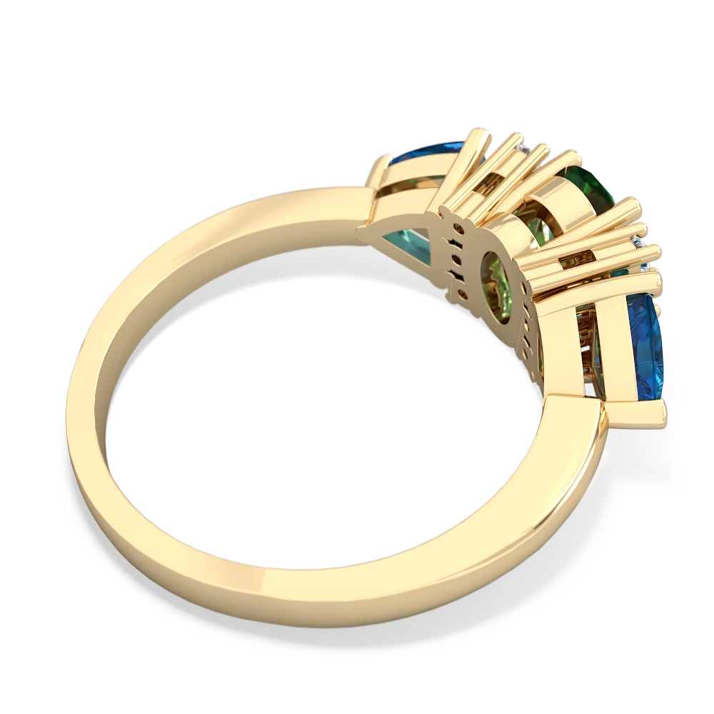 Lab Emerald Antique Style Three Stone 14K Yellow Gold ring R2186