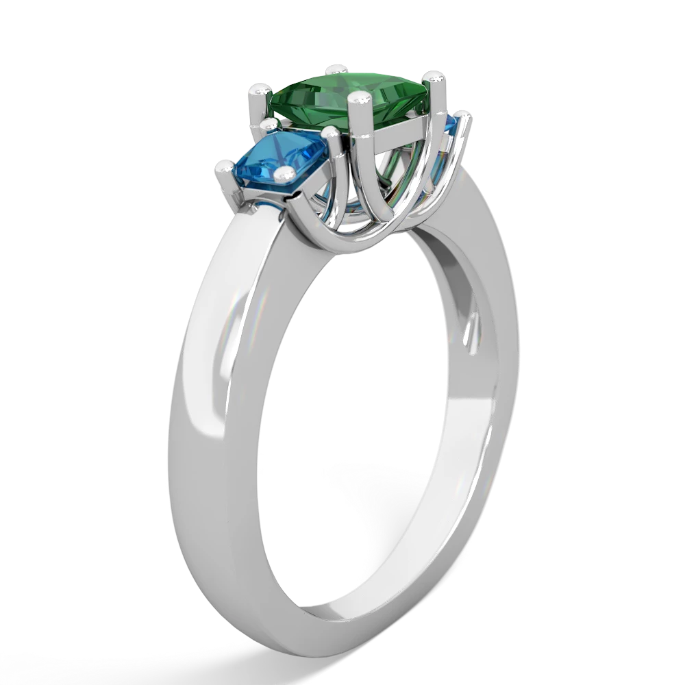 Lab Emerald Three Stone Trellis 14K White Gold ring R4015