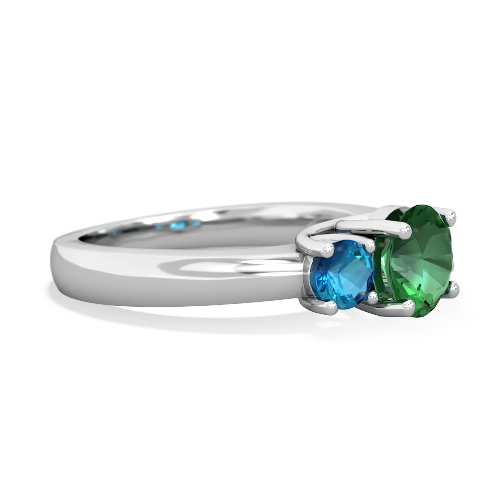 Lab Emerald Three Stone Round Trellis 14K White Gold ring R4018