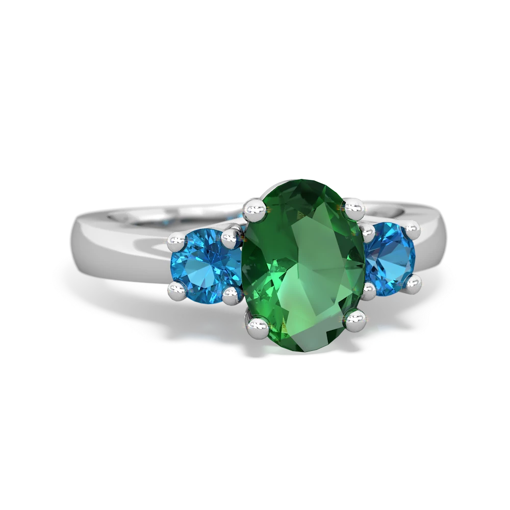 Lab Emerald Three Stone Oval Trellis 14K White Gold ring R4024