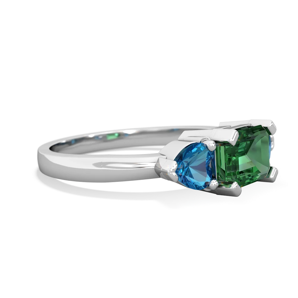 Lab Emerald Three Stone 14K White Gold ring R5235