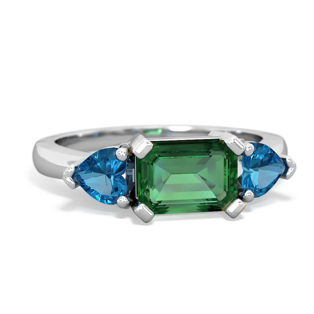 Lab Emerald Three Stone 14K White Gold ring R5235