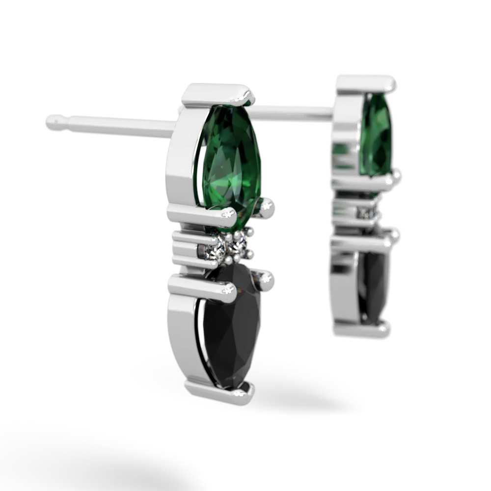 Lab Emerald Bowtie Drop 14K White Gold earrings E0865
