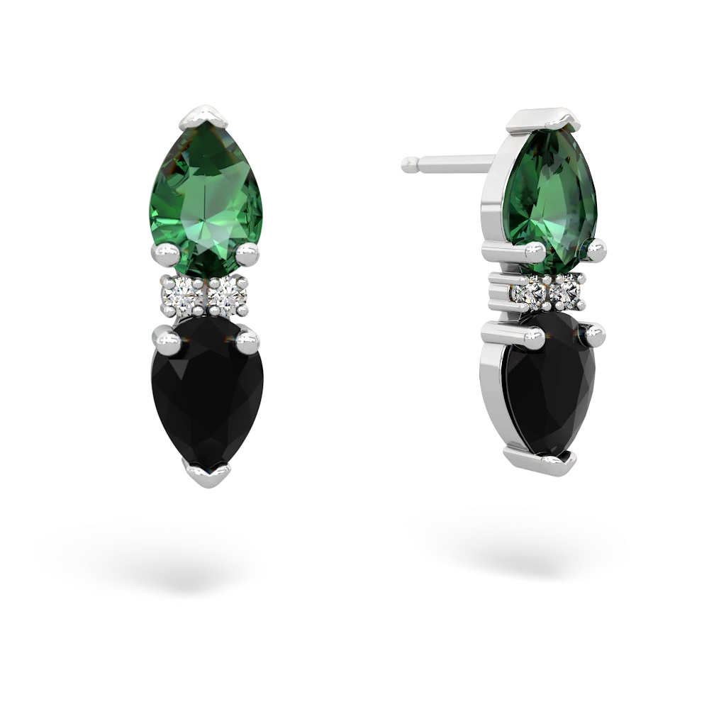 Lab Emerald Bowtie Drop 14K White Gold earrings E0865