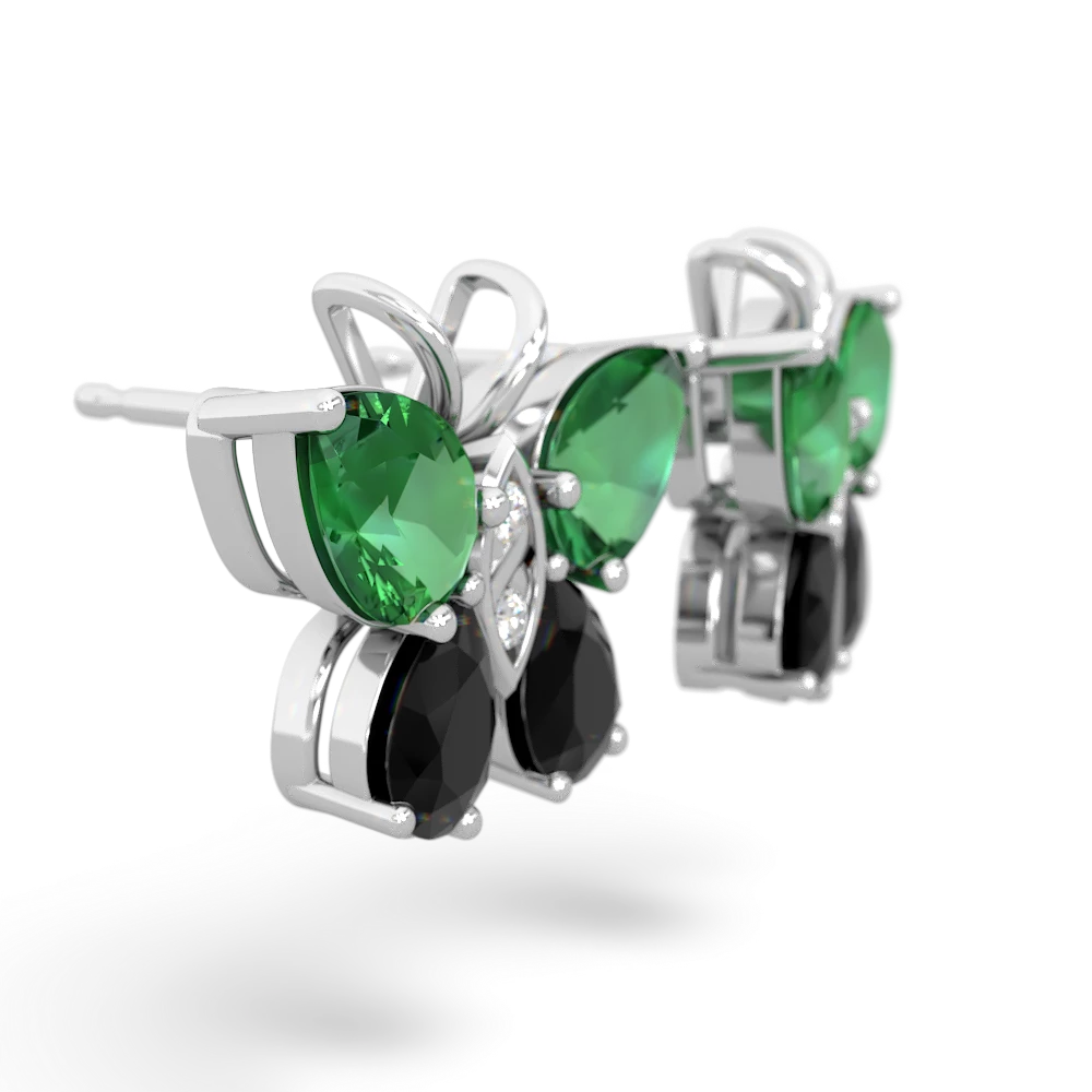 Lab Emerald Butterfly 14K White Gold earrings E2215