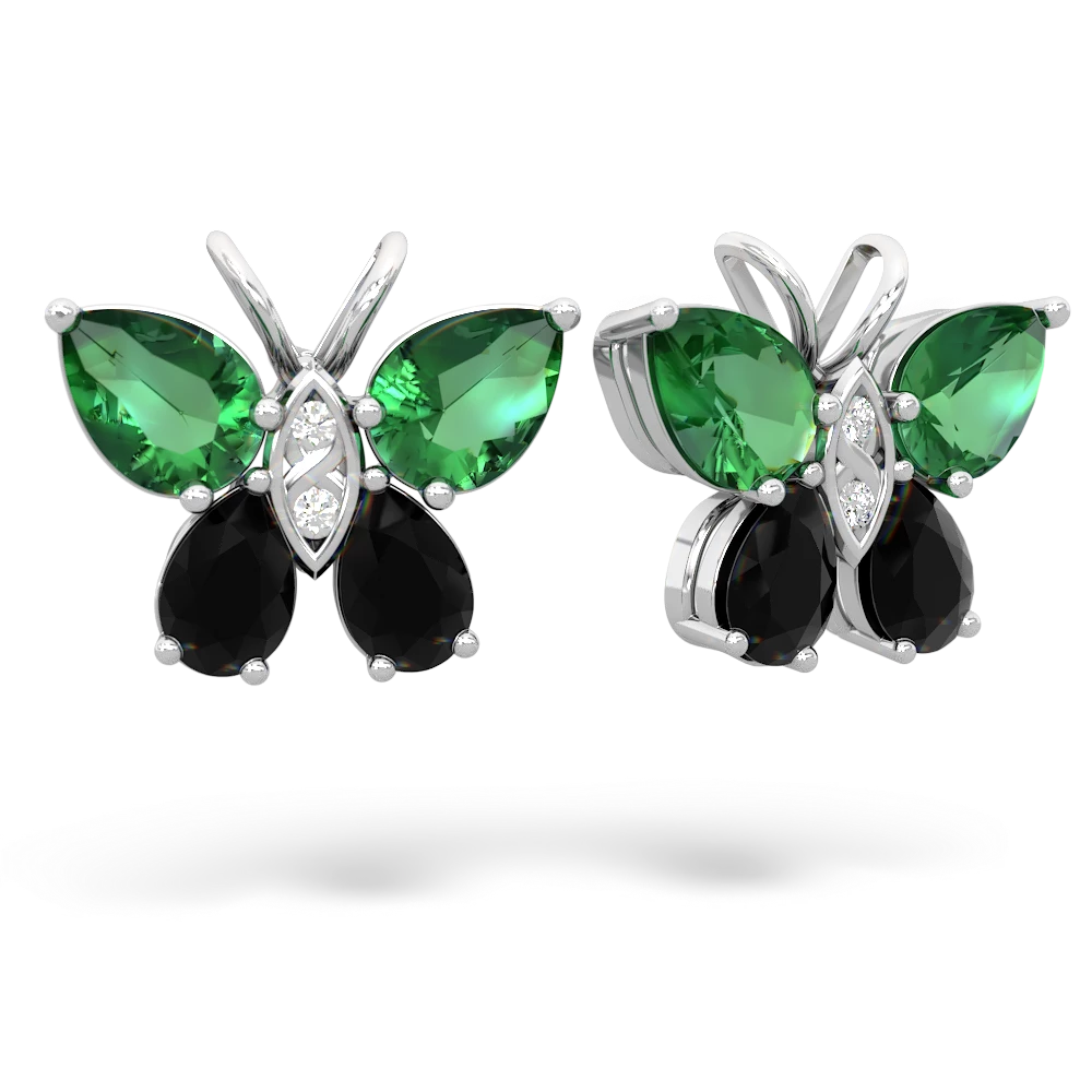 Lab Emerald Butterfly 14K White Gold earrings E2215