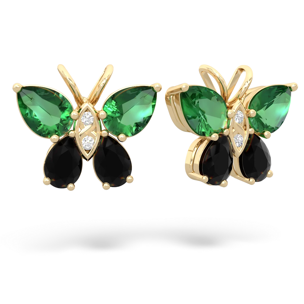 Lab Emerald Butterfly 14K Yellow Gold earrings E2215