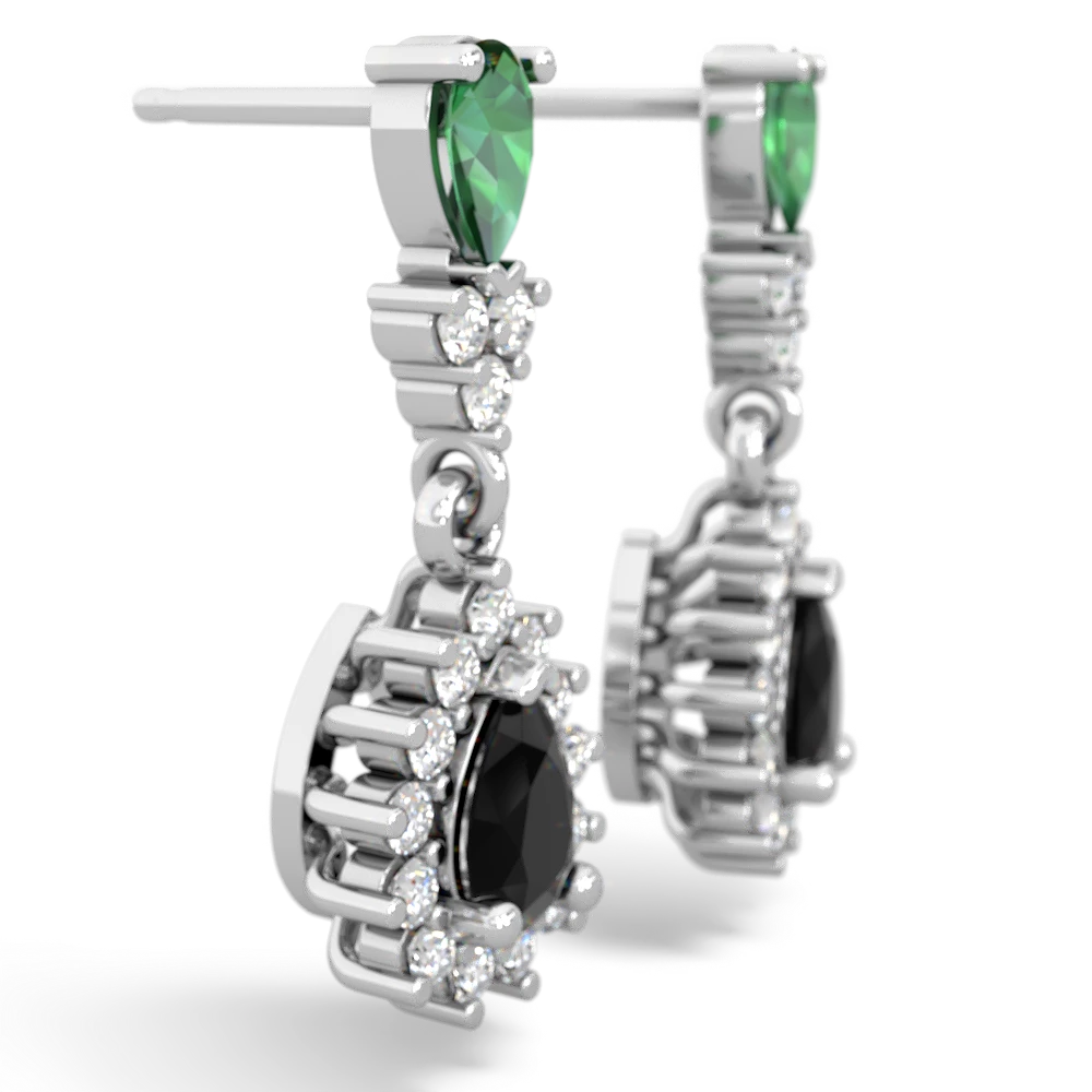 Lab Emerald Halo Pear Dangle 14K White Gold earrings E1882