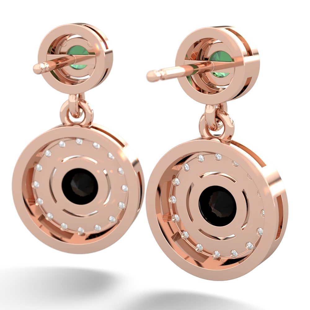 Lab Emerald Halo Dangle 14K Rose Gold earrings E5319