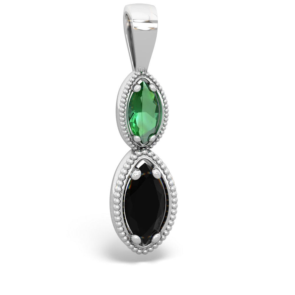 Lab Emerald Antique-Style Halo 14K White Gold pendant P5700