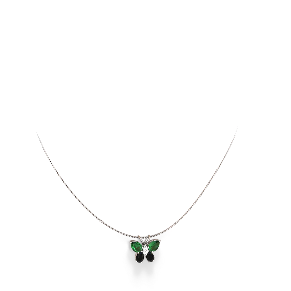 Lab Emerald Butterfly 14K White Gold pendant P2215