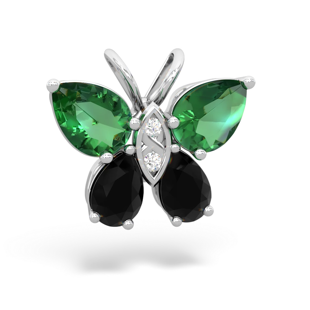 Lab Emerald Butterfly 14K White Gold pendant P2215