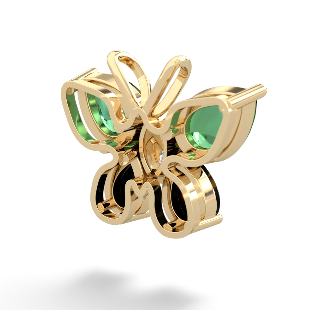 Lab Emerald Butterfly 14K Yellow Gold pendant P2215