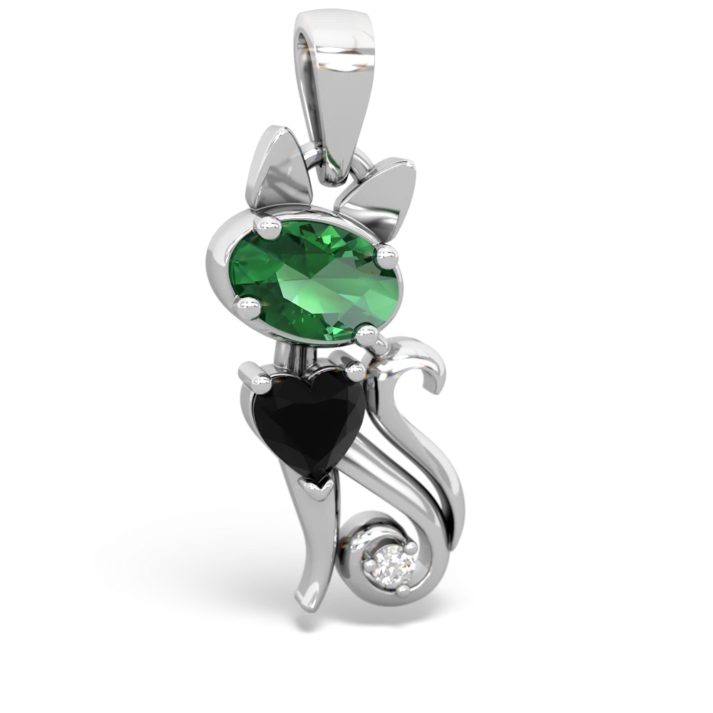 Lab Emerald Kitten 14K White Gold pendant P5780