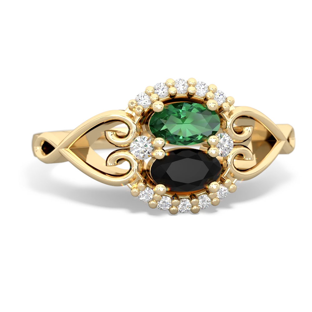 Lab Emerald Love Nest 14K Yellow Gold ring R5860