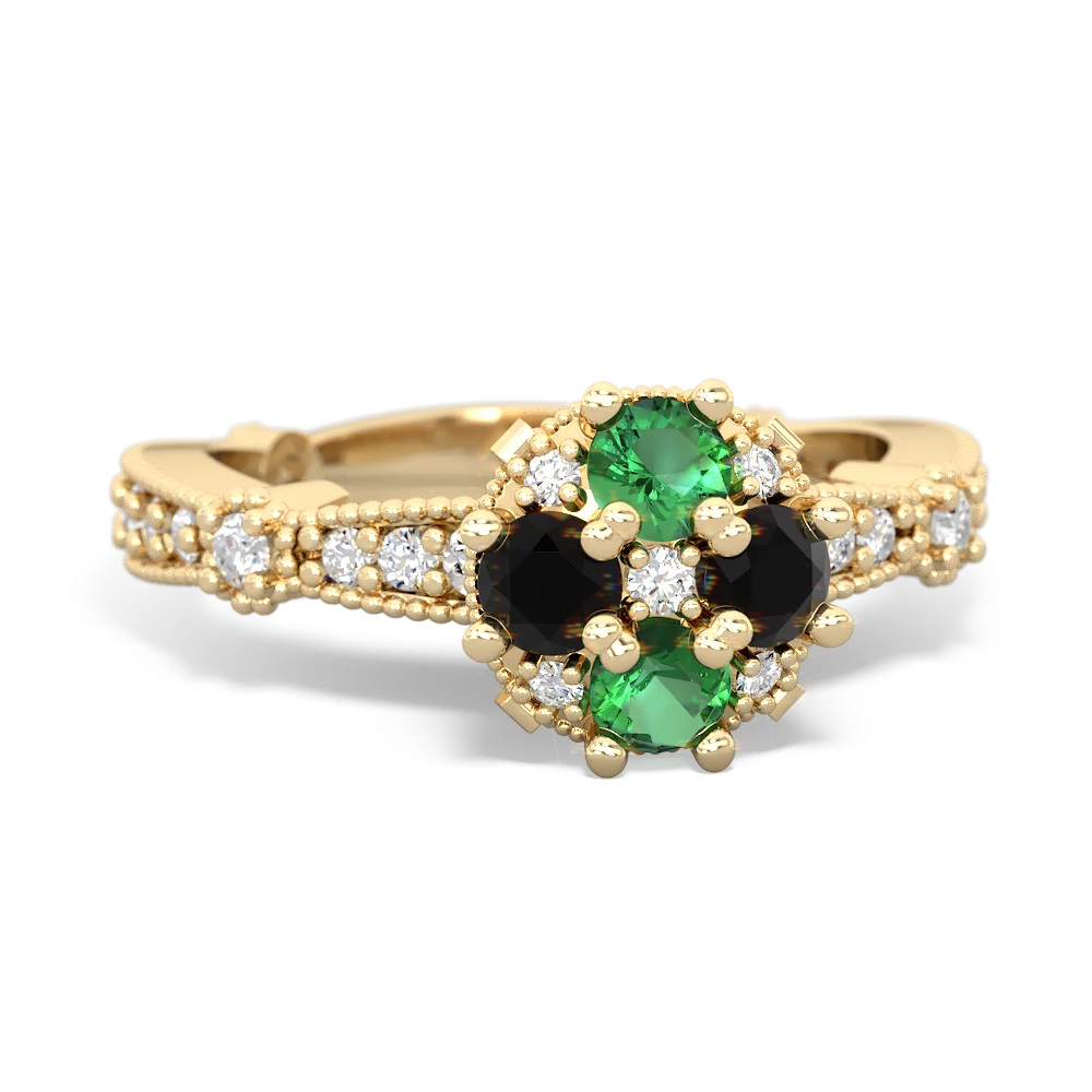 Lab Emerald Sparkling Tiara Cluster 14K Yellow Gold ring R26293RD