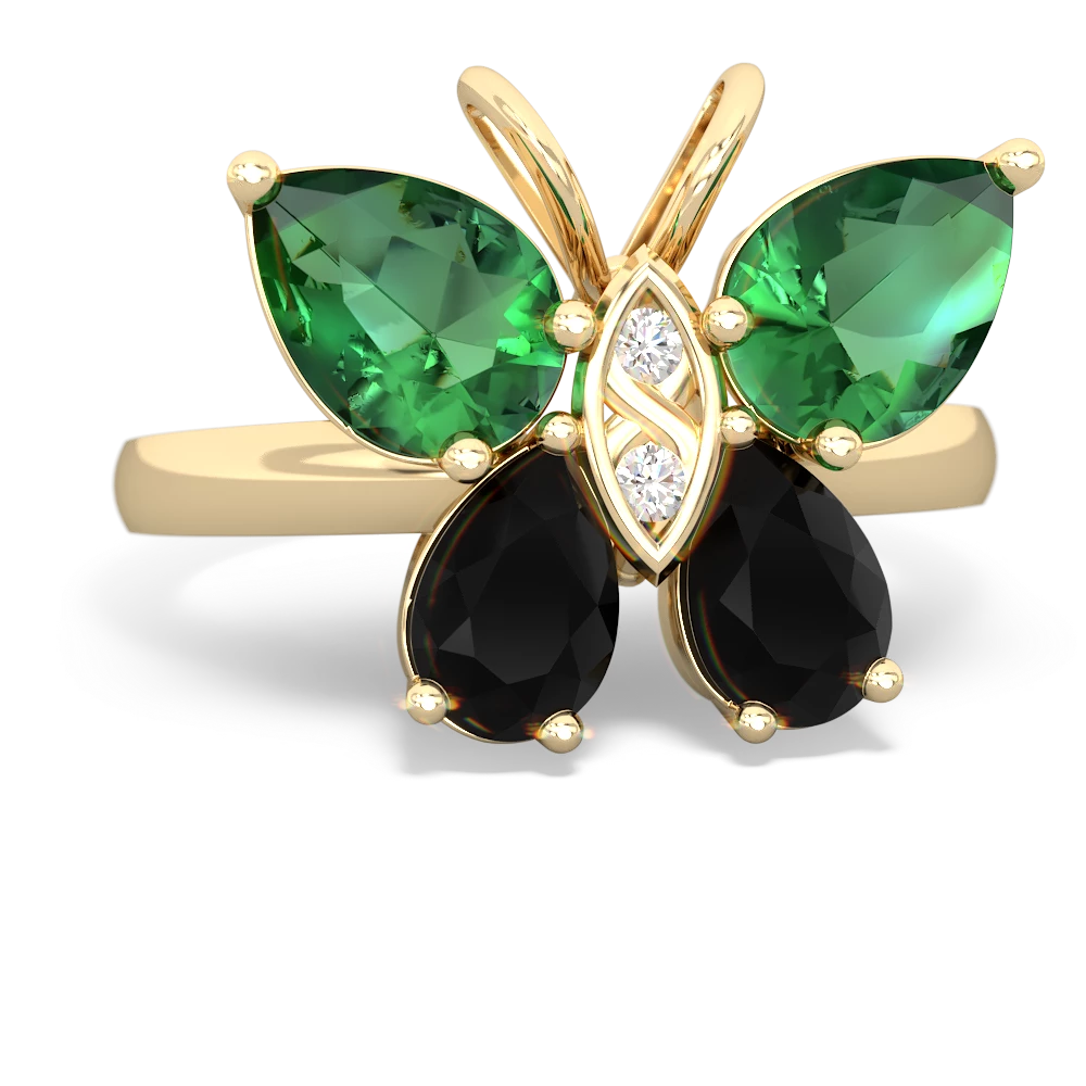 Lab Emerald Butterfly 14K Yellow Gold ring R2215