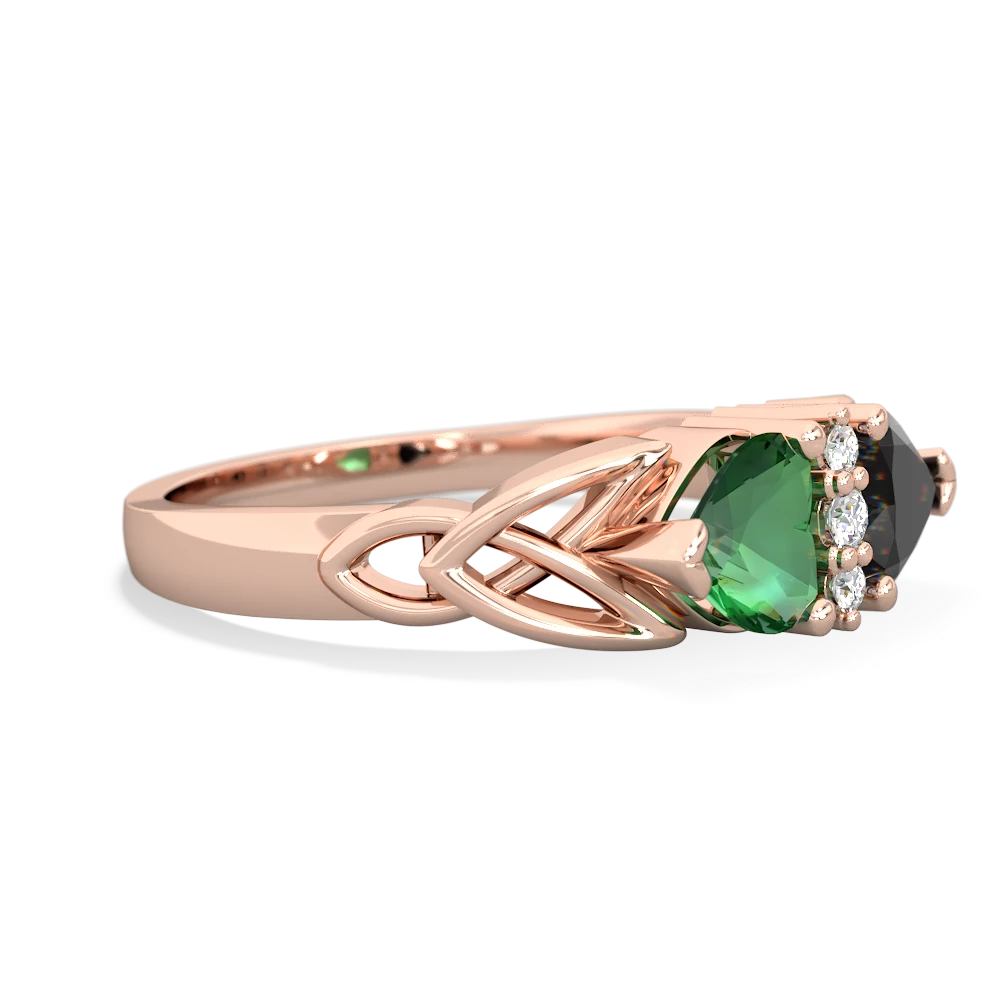 Lab Emerald Celtic Knot Double Heart 14K Rose Gold ring R5040