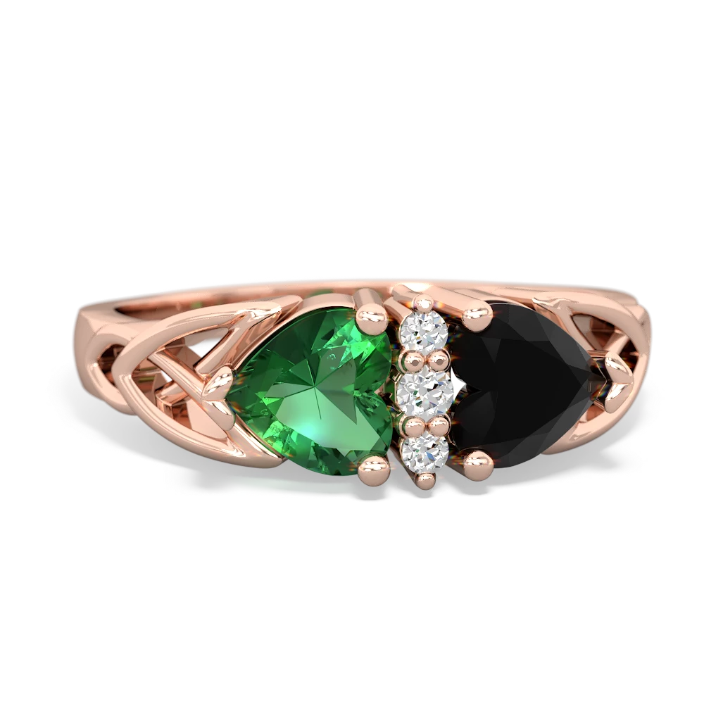 Lab Emerald Celtic Knot Double Heart 14K Rose Gold ring R5040