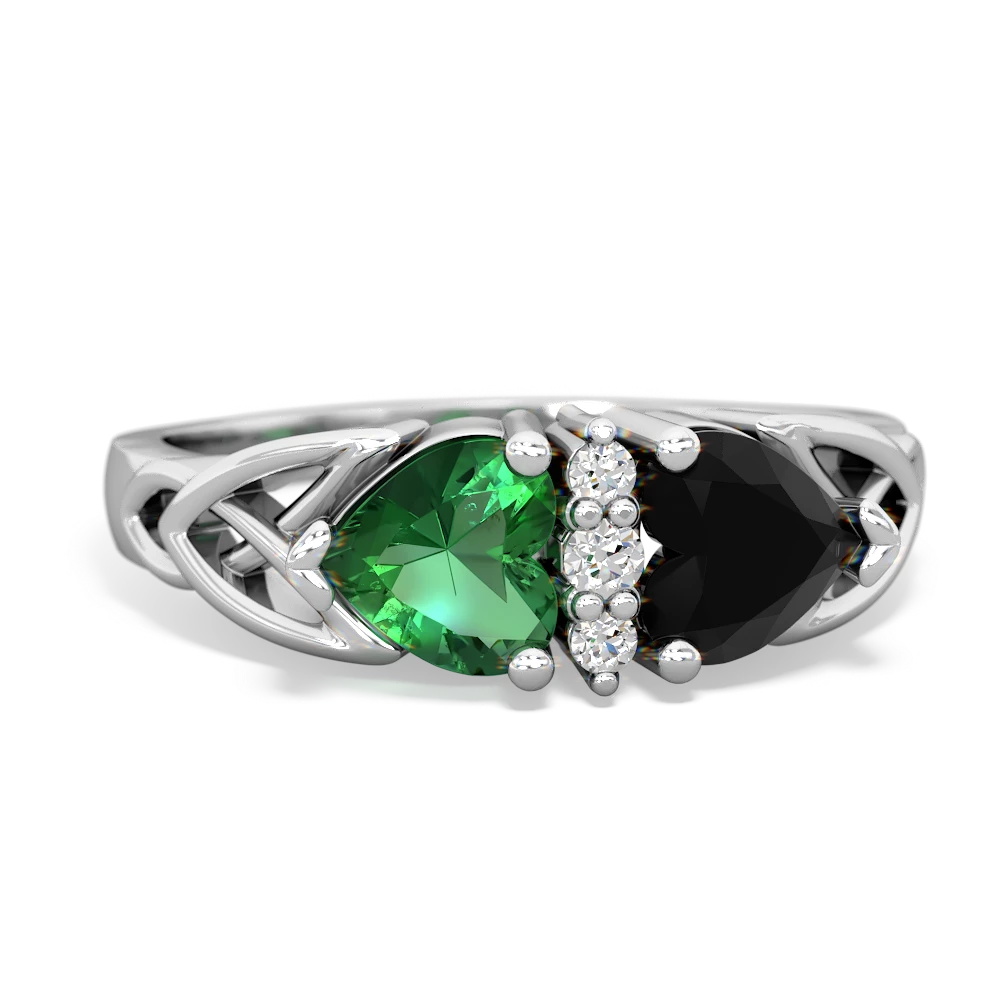 Lab Emerald Celtic Knot Double Heart 14K White Gold ring R5040