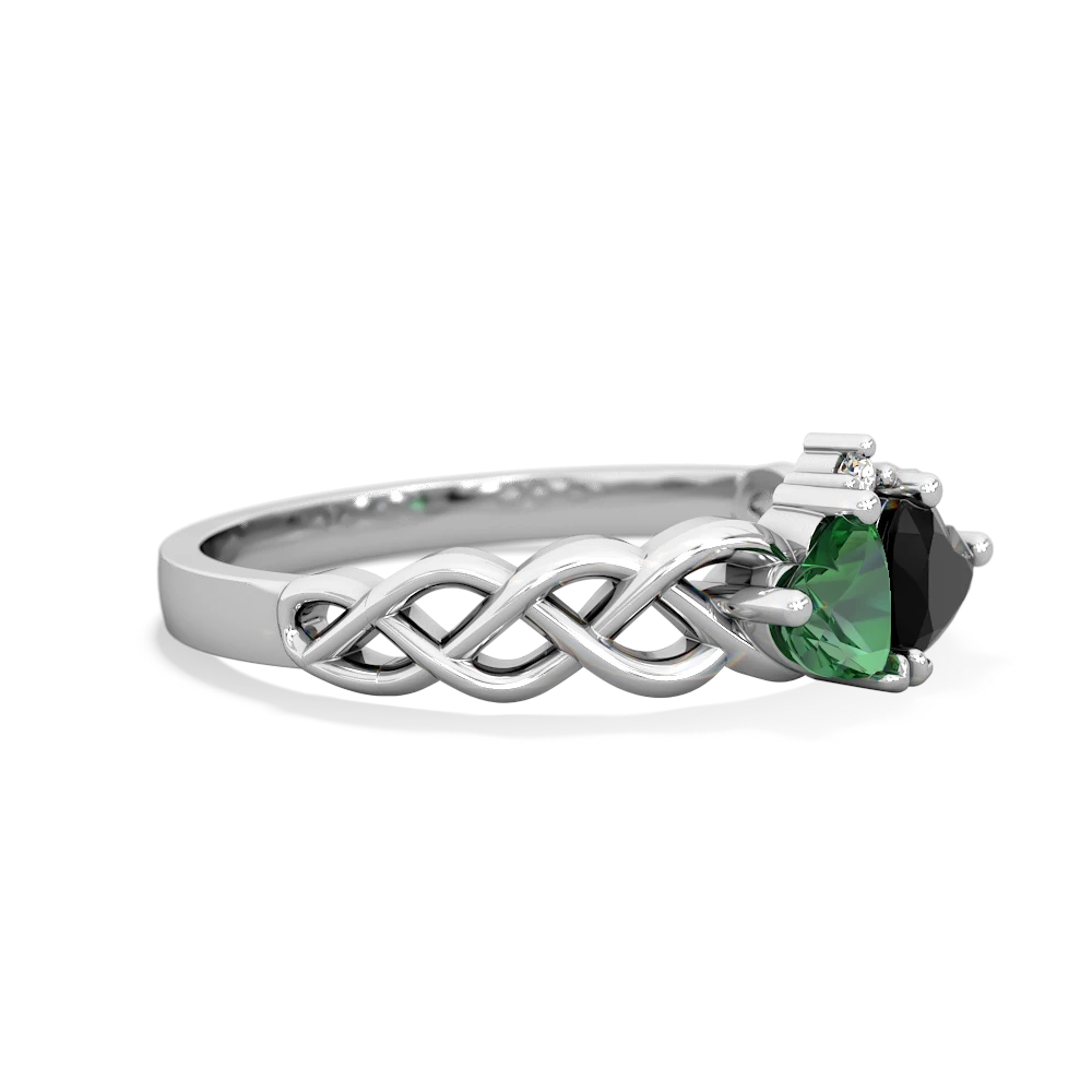 Lab Emerald Heart To Heart Braid 14K White Gold ring R5870