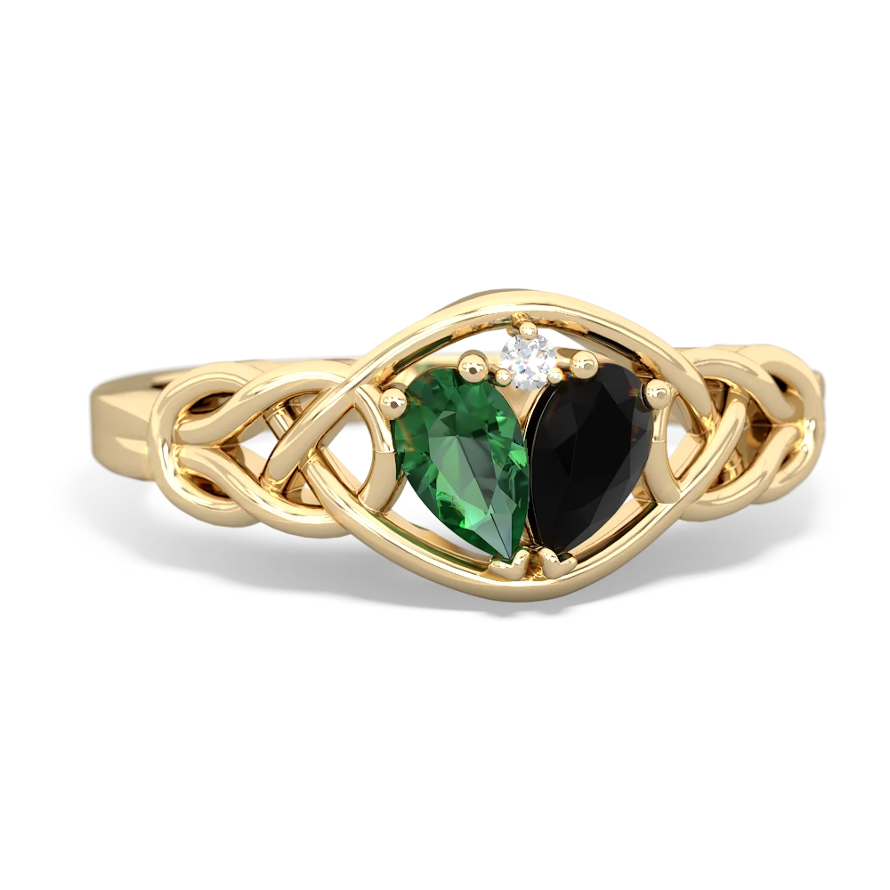 Lab Emerald Celtic Love Knot 14K Yellow Gold ring R5420